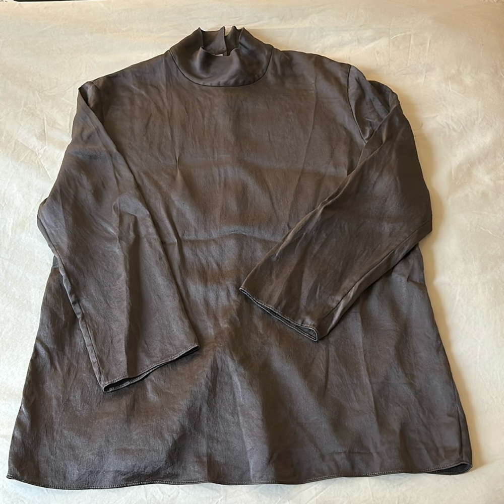 Warm gray silk blouse, mock turtleneck collar

Small

V. Good Condition
